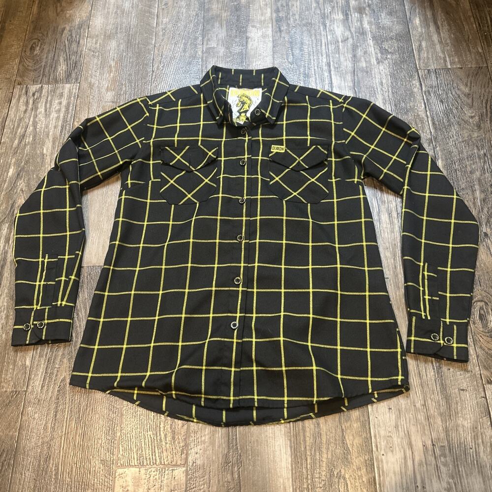 Dixxon Chessboxin Flannel Womens Large Black Yellow Plaid Button Up Shirt